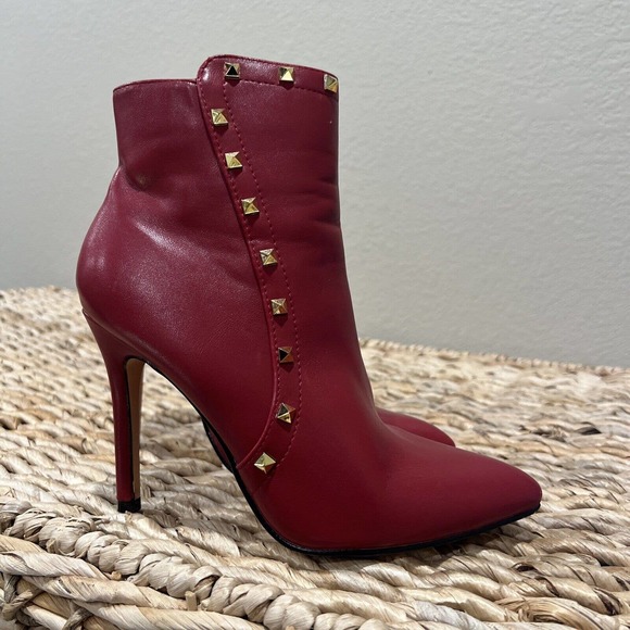 Nicole Miller Shoes - Nicole Miller Boots Women 7.5 Wally Booties Red Gold Studded Decades 80s